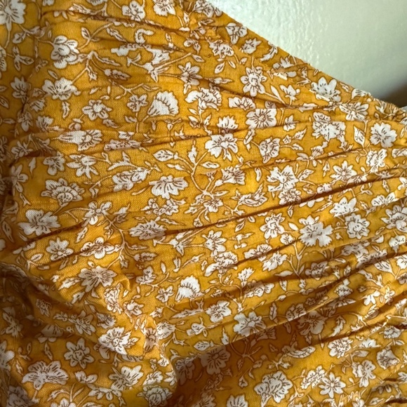 American Eagle Yellow Floral Ruched Long Sleeve Mini‎ Dress Size Small Milkmaid - Picture 4 of 16
